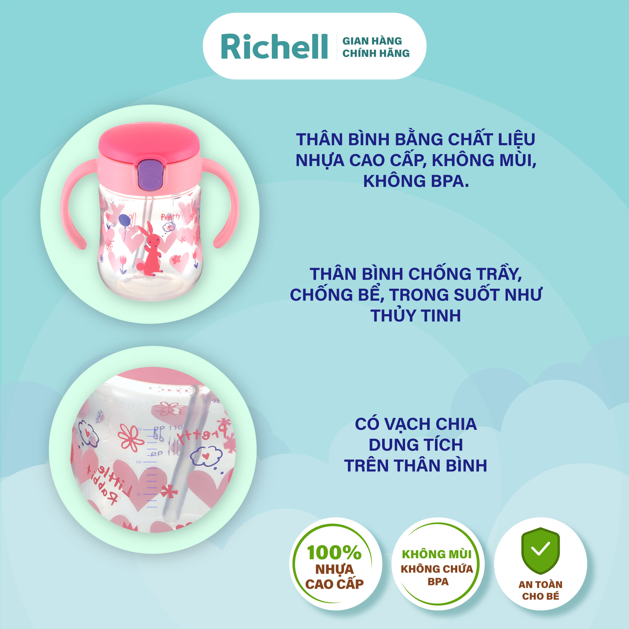 Bình ống hút TLI Richell Nhật Bản - bước 2 | Baby