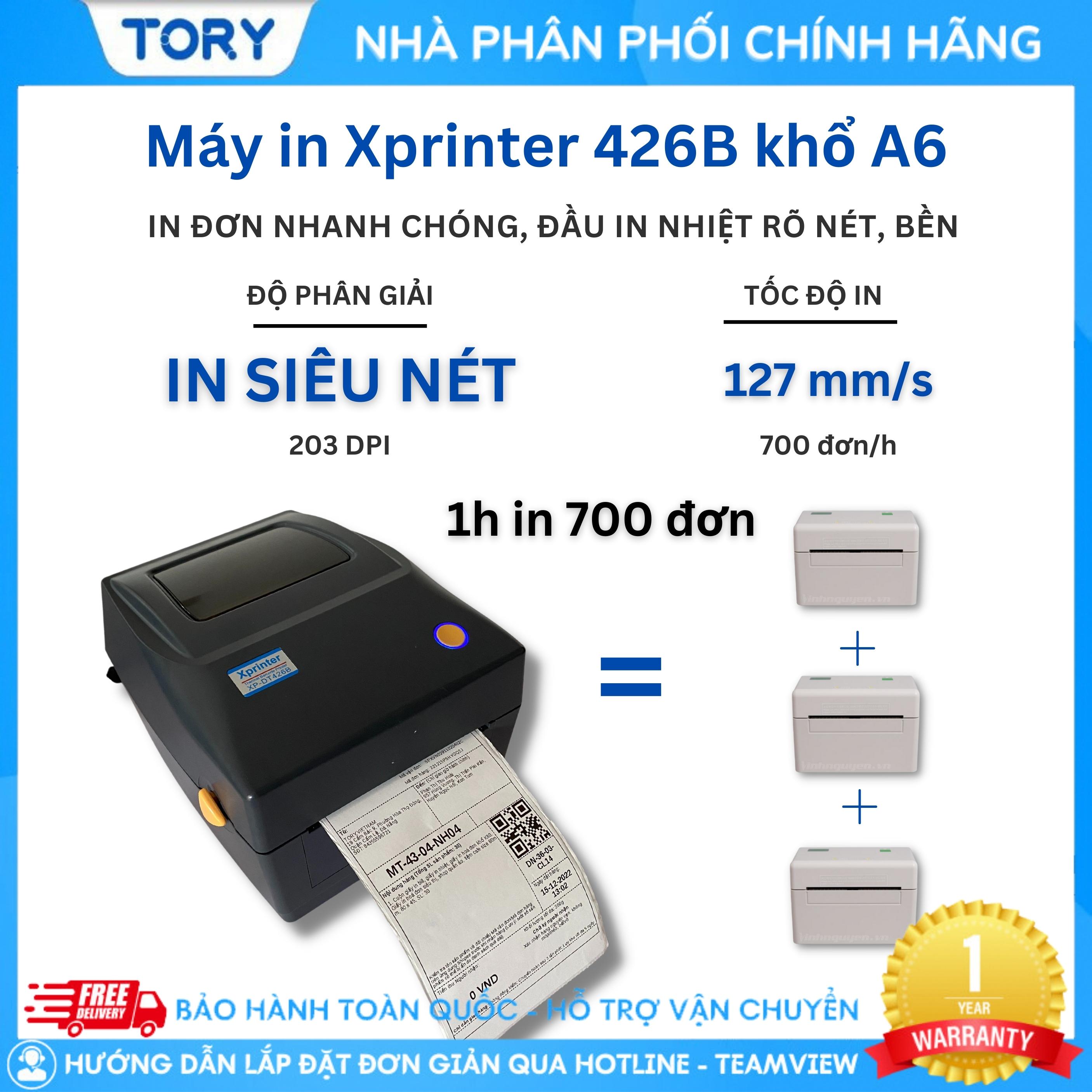 Máy in mã vạch, in tem Xprinter XP- DT426B. Máy in nhiệt trực tiếp, in tem, nhãn khổ giấy sàn TMĐT