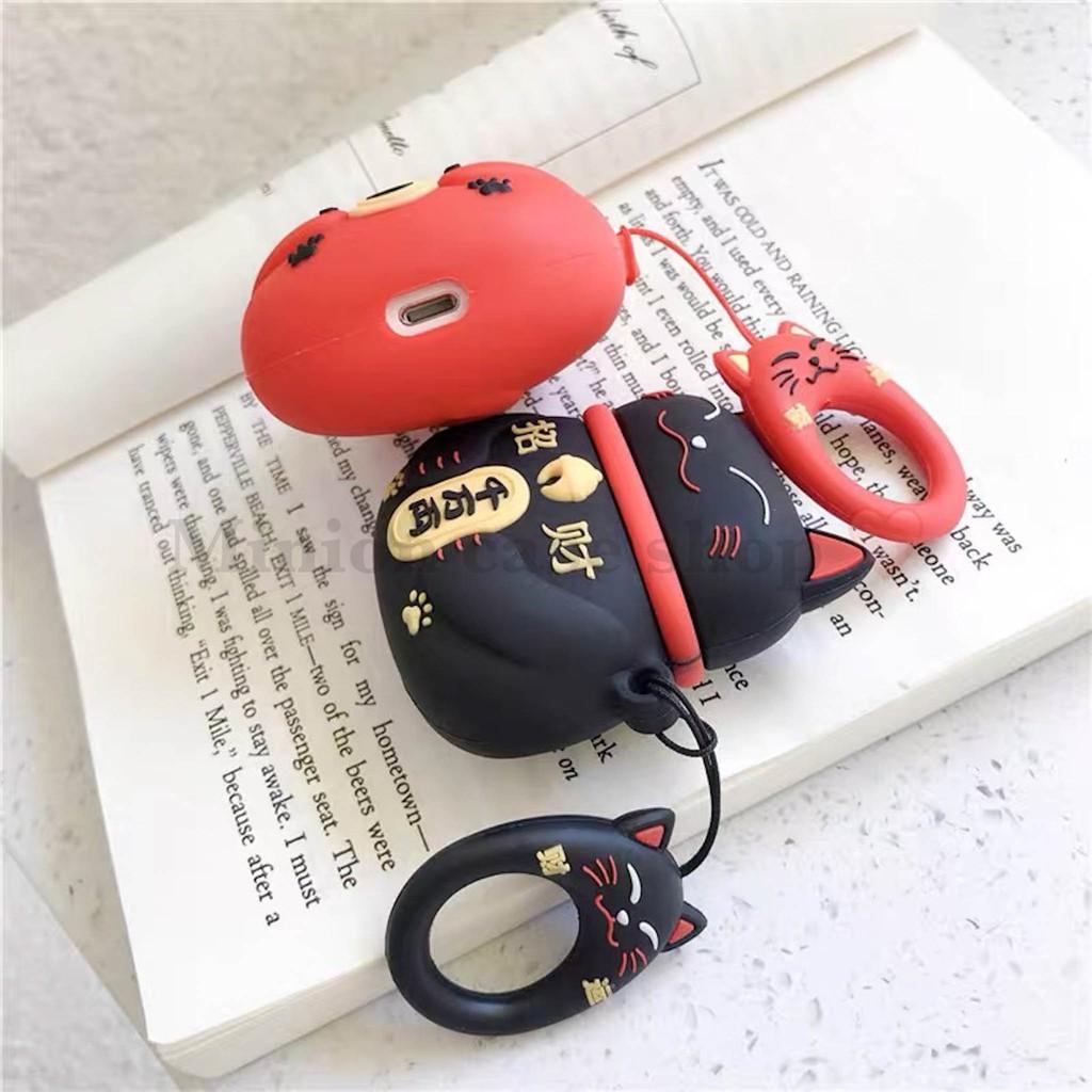 Bao Case Ốp dành cho airpod 1 và 2, tai nghe bluetooth i11,i12, i100, i200, i9s... mèo phát tài silicon cao cấp