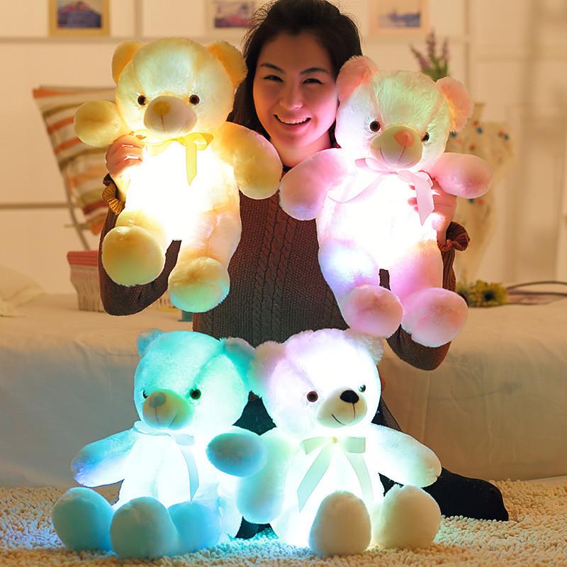 30/50CM Dạ Quang Phát Sáng Đèn LED Sang Trọng Con Thú Nhồi Bông Mềm Gấu Bông Phát Sáng Neon Đồ Chơi Gối Búp Bê Bé Gái trẻ Em Quà Tặng Sinh Nhật Giáng Sinh