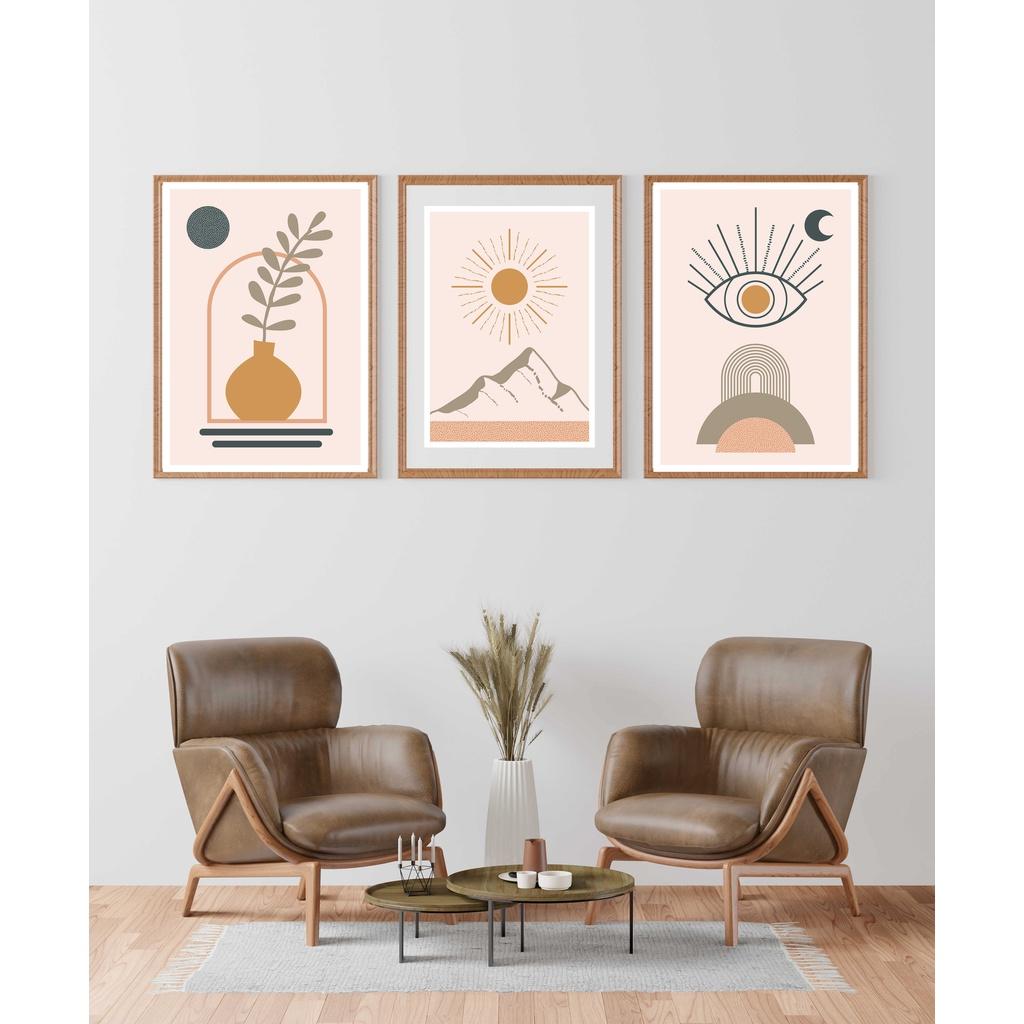 TỔNG HỢP SET 3 TRANH Boho Art Vintage Decor phòng ngủ phòng khách 20x30cm KHUNG VIỀN ĐEN - Jimmycanvas