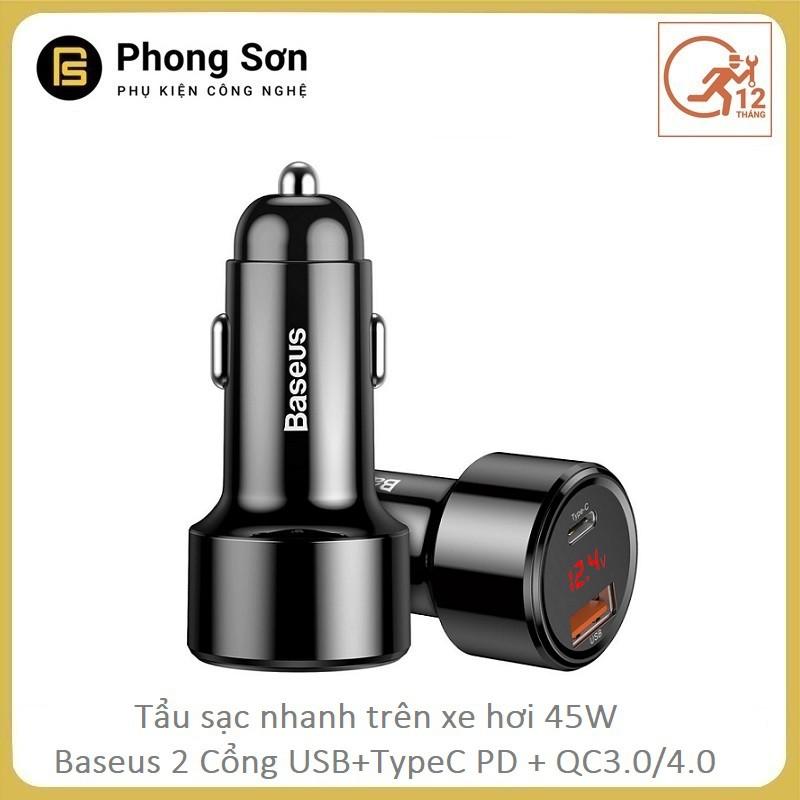 Tẩu sạc cho ô tô Baseus sạc nhanh 45W chuẩn PD , Q.C 3.0 - Hàng Chính Hãng