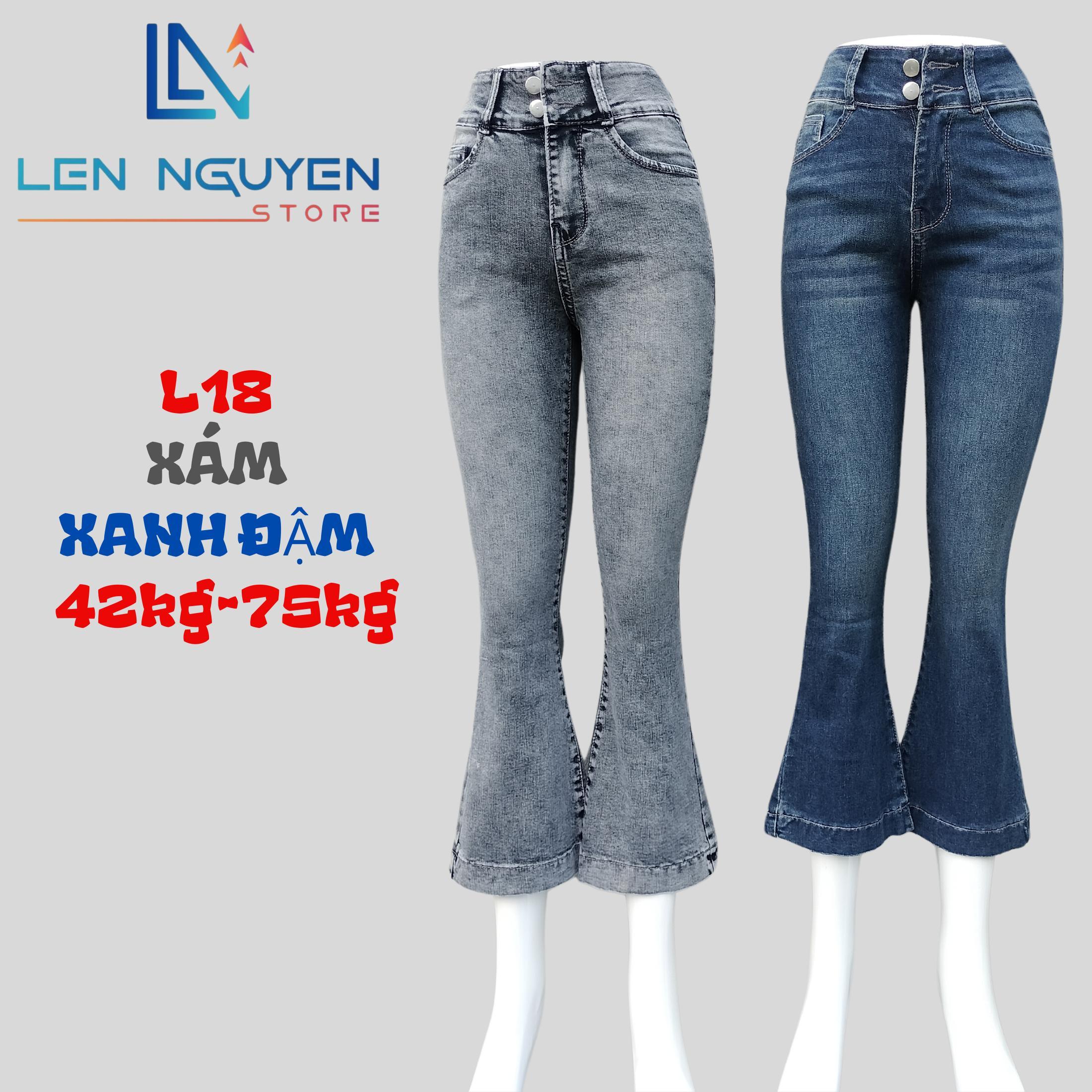 L18_Quần jean nữ, loe, lưng cao, quần bò nữ dáng ôm, quần rin nữ có big size, cho 42kg đến 75kg,LEN  - Xám