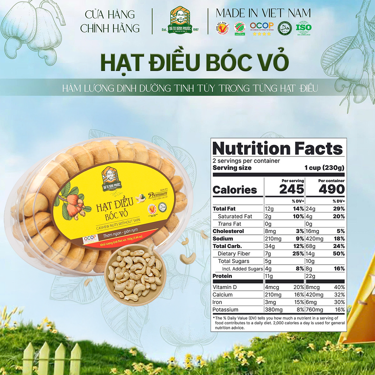 Hạt Điều Bóc Vỏ Bà Tư Bình Phước 160g