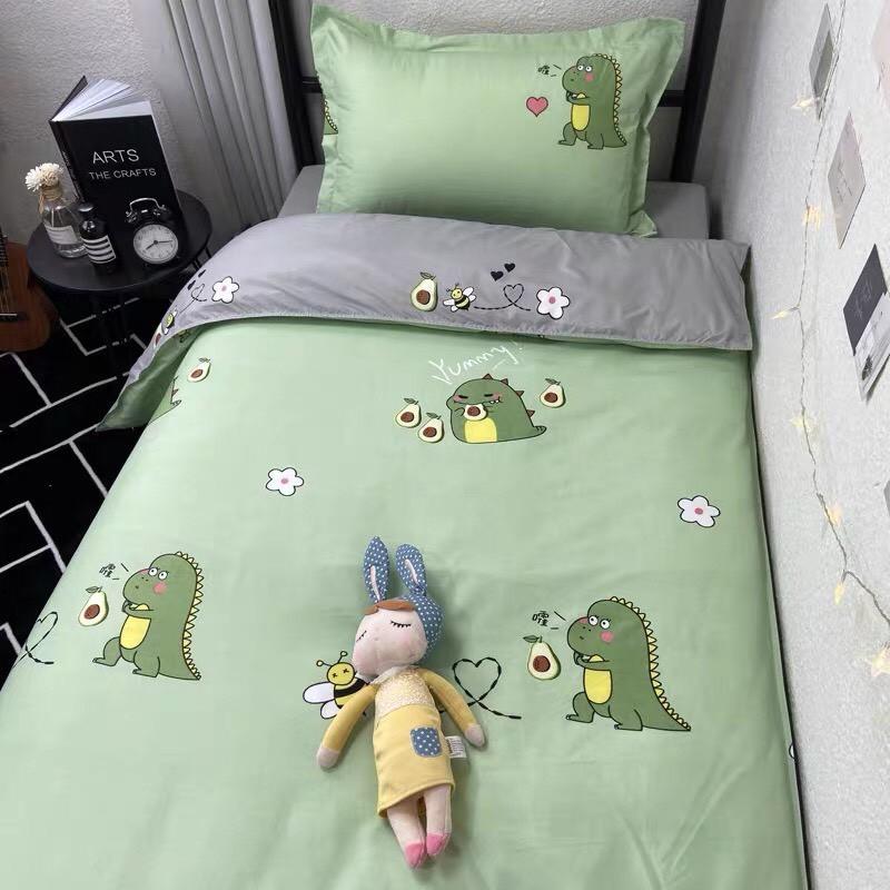 Bộ chăn ga Cotton Poly khủng long con - mẫu mới phong cách Hàn Quốc