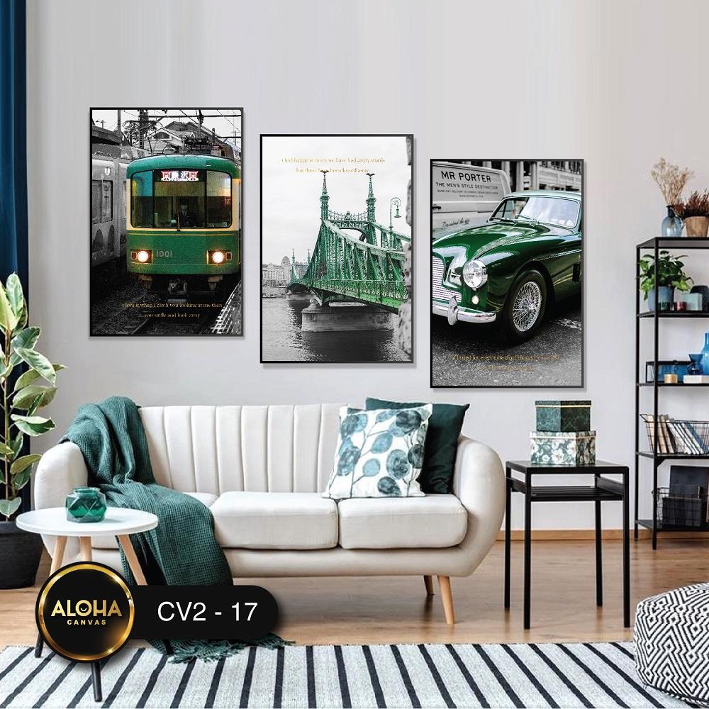 Set 3 tranh vải canvas treo tường kèm khung tranh trang trí - Tranh decor phòng khách, Trang treo cầu thang, Phòng ngủ