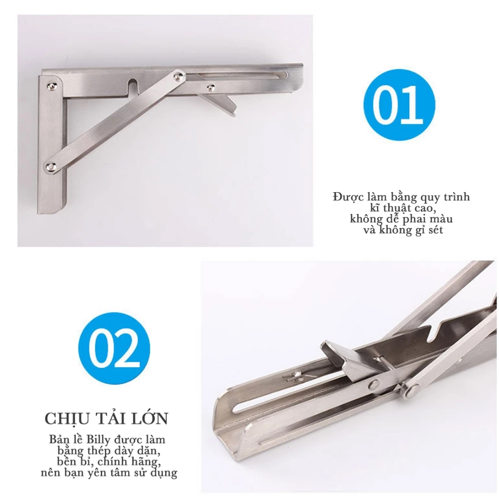 Giá Đỡ, Bản Lề Gấp Gọn Inox KUNBE Ke Đỡ Bàn Gập Chịu Lực Treo Tường, Tiện Dụng Dễ Lắp Đặt