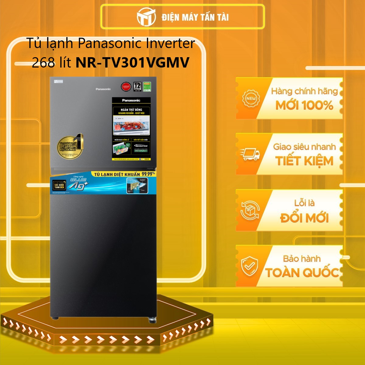 Tủ lạnh Panasonic Inverter 268 lít NR-TV301VGMV - Chỉ giao tại HCM
