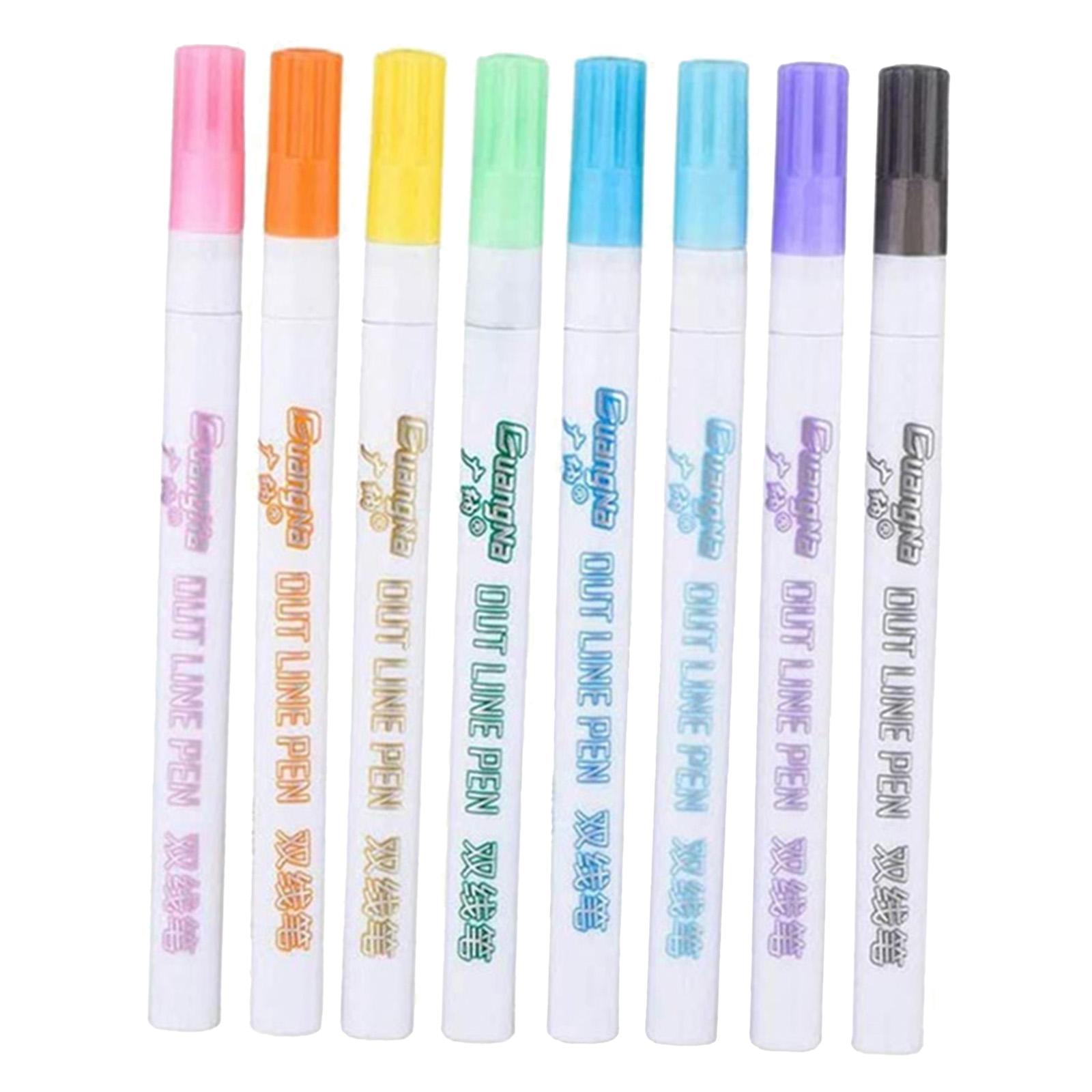 Double Line Markers Glitter Outline Pen, 8 Colors / 12 Colors Pens for Greeting Birthday Cards, Paintings, DIY Handbook, Illustration Sketching