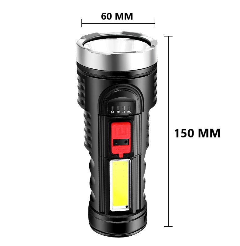 Đèn Pin Sạc USB 4 Chế Độ Sáng Có Đèn Báo Dung Lượng Pin - Hàng Chính Hãng