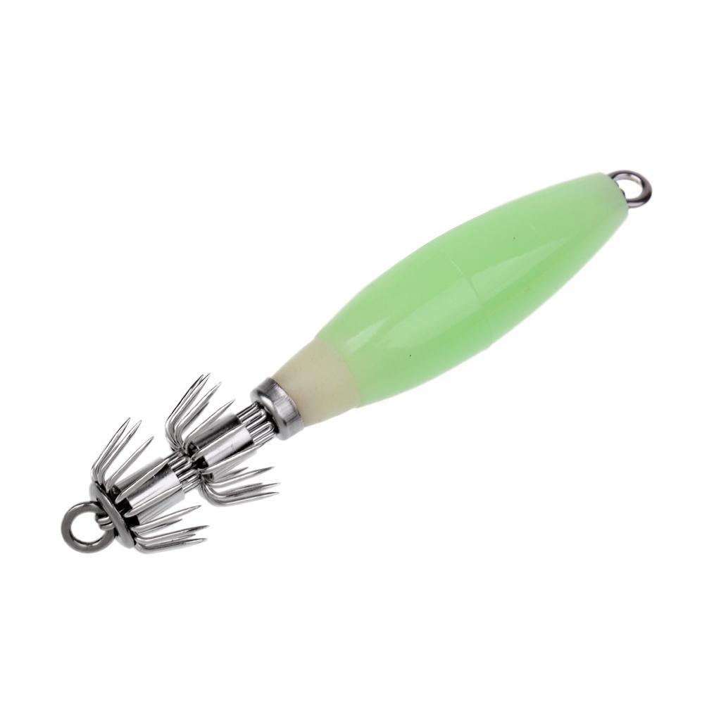 9.5cm / 3.7inch Luminous Squid Hook Umbrella Wood Shrimp Luminated Sea Fishing Fluorescent Squid Cuttlefish Sleeve Jig Fishing Lure