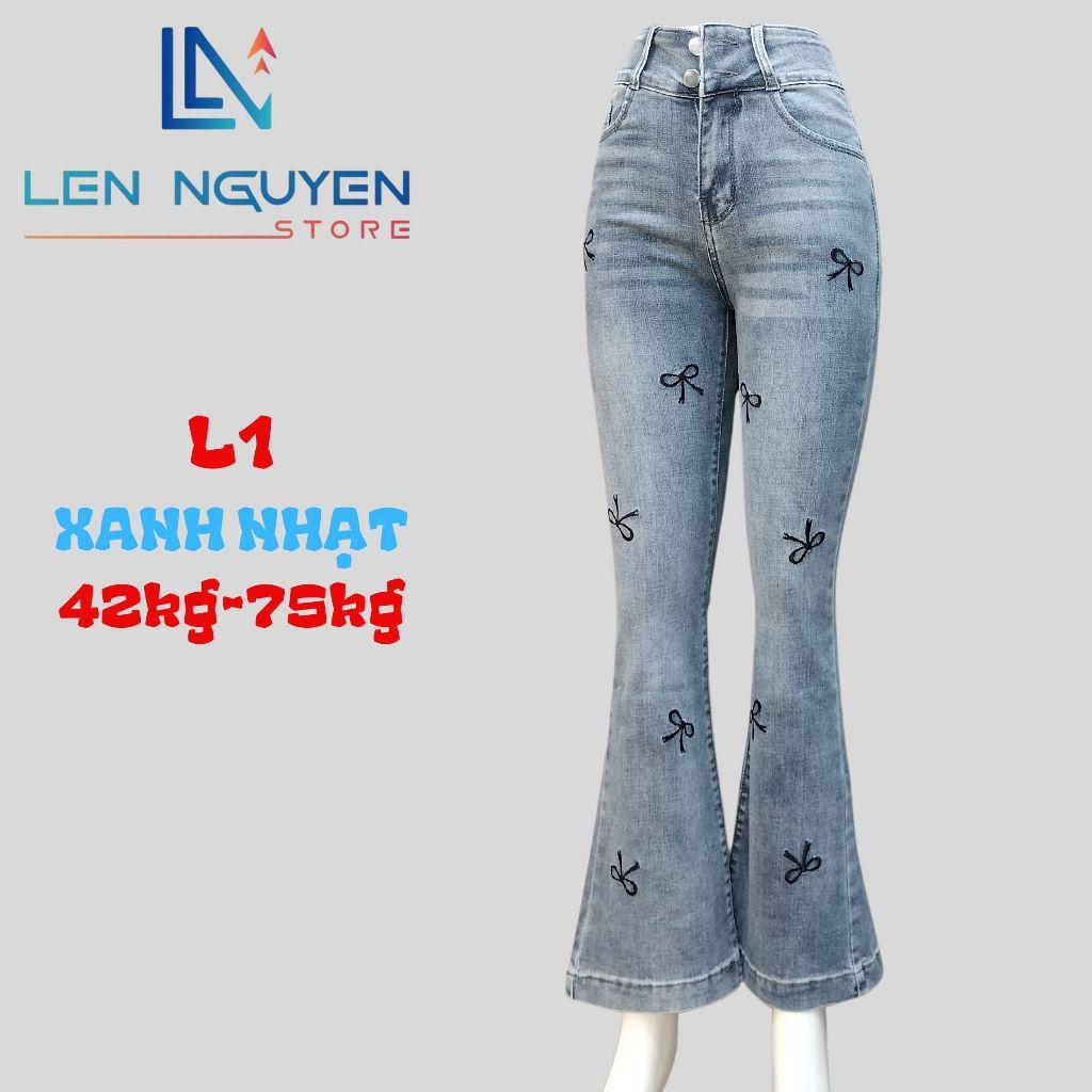 L1_Quần jean nữ, loe, lưng cao, quần bò nữ dáng ôm, quần rin nữ có big size, cho 42kg đến 75kg,LEN NGUYEN STORE - Xanh Đậm