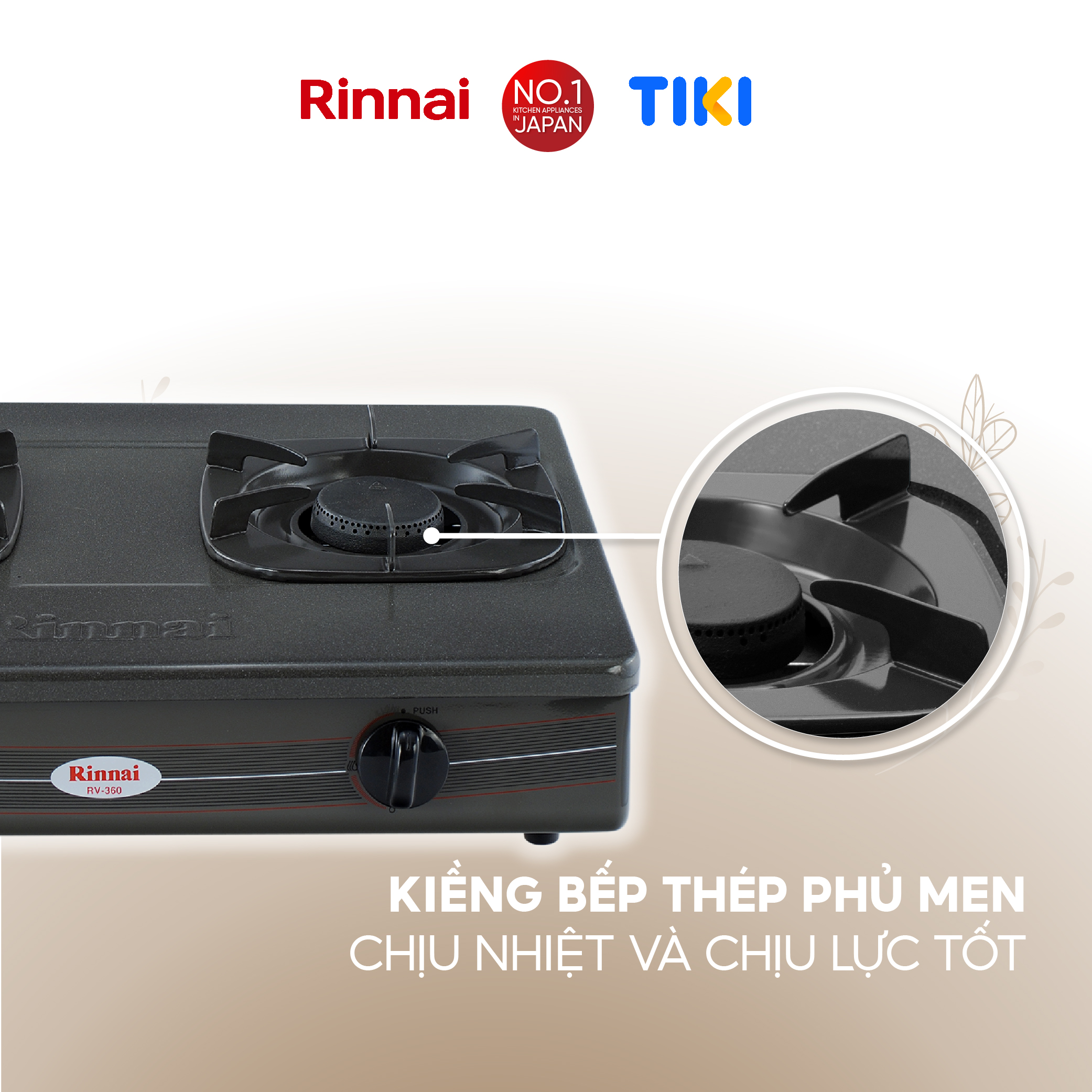 Bếp gas dương Rinnai RV-360(GM)N mặt bếp men và kiềng bếp men - Hàng chính hãng