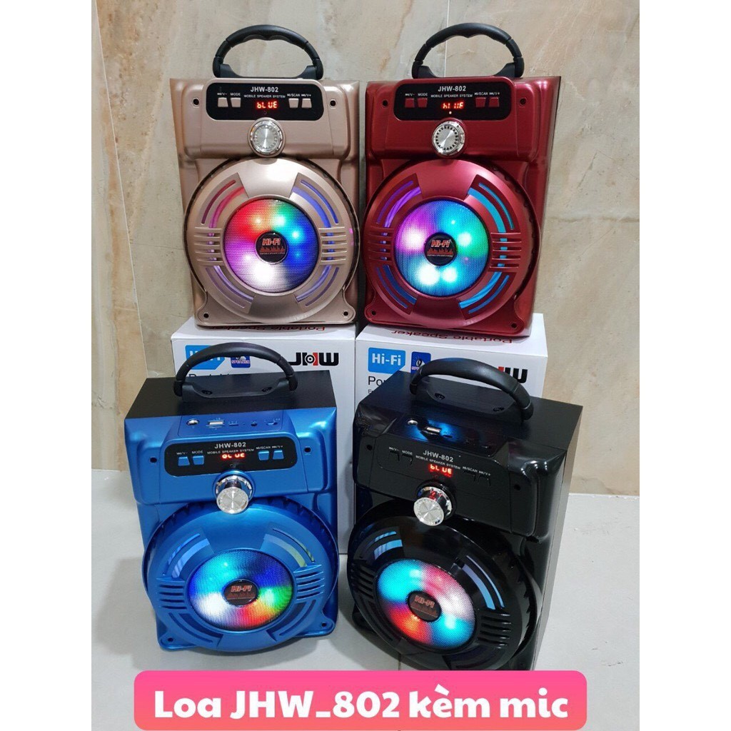 Loa bluetooth Xách tay Tích Hợp Chức Năng Karaoke  JHW-802 (July) âm thanh to,chắc có đèn led đẹp tặng kèm Micro Có dây [ Giao màu ngẫu nhiên]