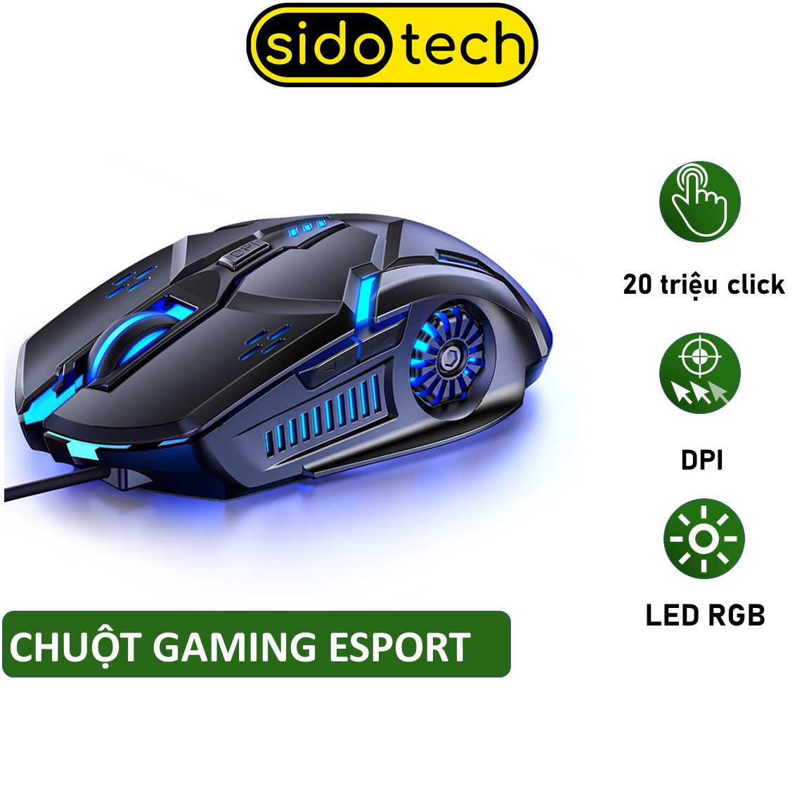 Chuột máy tính gaming SIDOTECH G5S chuyên chơi game Esport đèn Led Rgb / 6 Nút Bấm / DPI 3200 / tuổi thọ 30 triệu lần click cao thiết kế công thái học cho game thủ streamer FPS Moba lướt web thiết kế làm việc văn phòng tương  - Hàng chính hãng