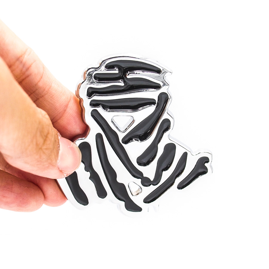 Set 2 sticker hình dán metal Dakar Bạc 3D