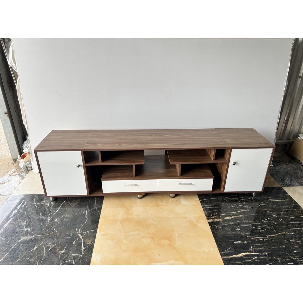 Kệ tivi thông minh kéo ra 2 đầu tăng giảm kích thước, dài 1,6m kéo ra được 2,3m, loại 2 ngăn kéo 2 cánh thớt tivi phẳng