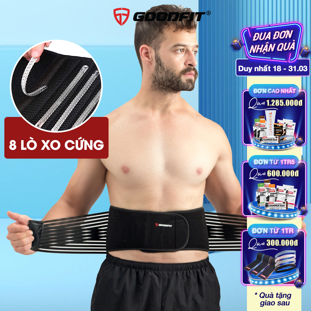 Đai lưng tập gym, đai bảo vệ cột sống chống đau lưng thanh nẹp lò xo GoodFit GF722WS