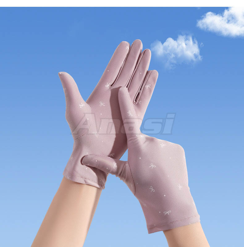 Găng tay chống nắng lái xe nữ họa tiết nơ nhỏ Anasi HT33 - Thun lụa mát