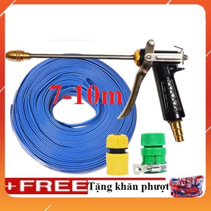 Bộ dây vòi xịt nước rửa xe, tưới cây . tăng áp 3 lần, loại 7m, 10m 206318 đầu đồng,cút,NỐI VÀNG+ tặng khăn phượt