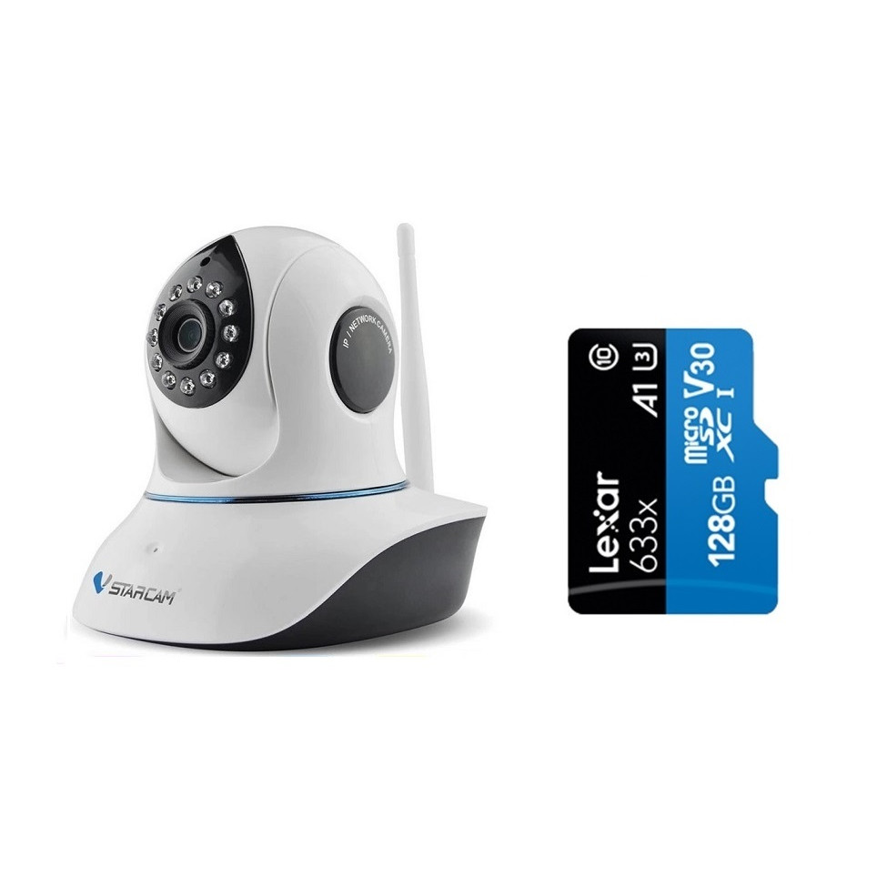 Camera IP Wifi VStarcam C38s 2.0 - Full HD 1080p , Lắp trong nhà , camera không dây , Kèm thẻ nhớ 128GB A1 Lexar  - Hàng chính hãng