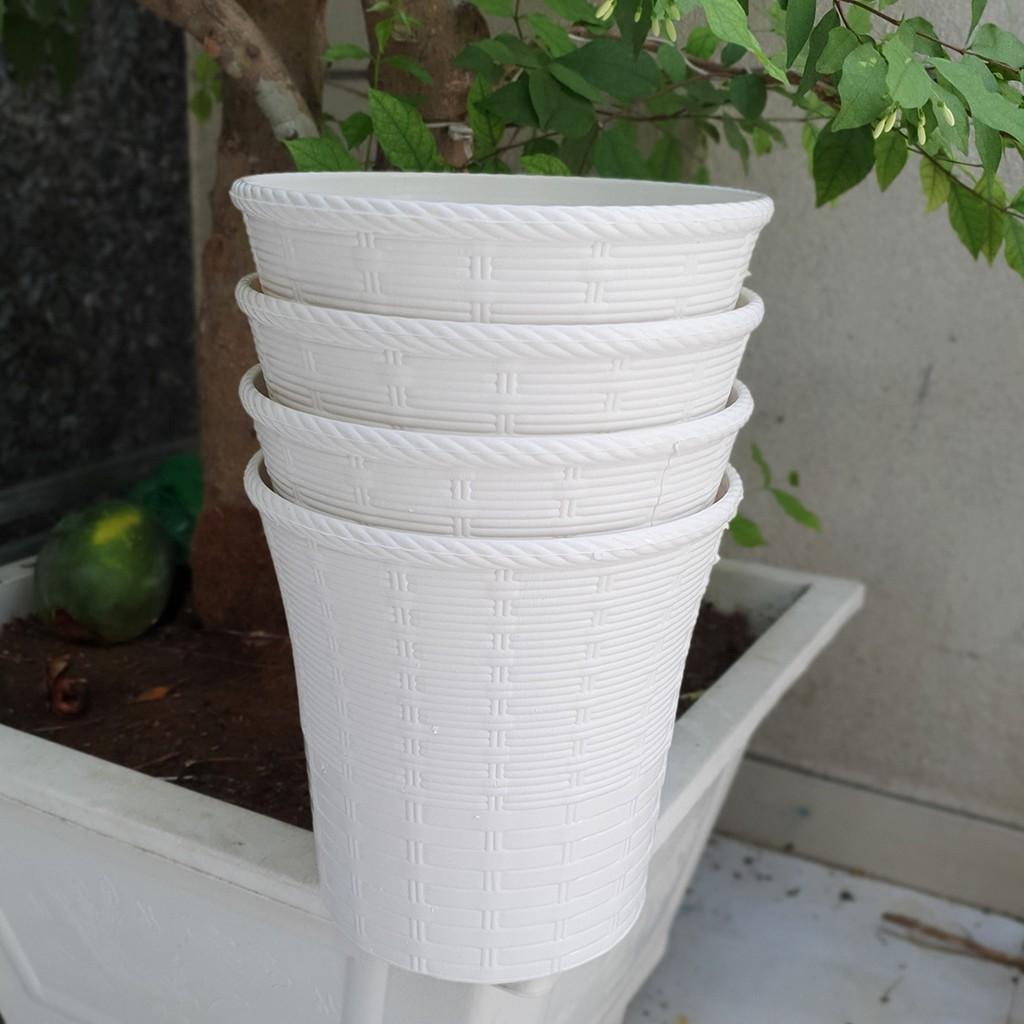 Bộ 4 chậu trồng hoa mây đan hai lớp màu trắng 21x21cm-Đồ Gia Dụng Tại HCM