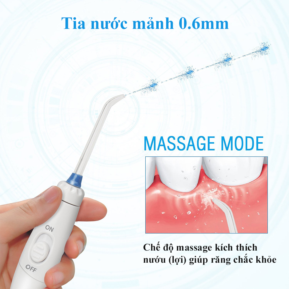 Máy tăm nước gia đình Nicefeel FC288 chính hãng, có chức năng massage, có hộp khử trùng đầu phun bằng tia UV, áp lực nước 30~125psi