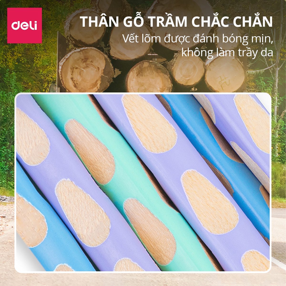 Bút Chì Gỗ Định Vị 2B Deli - Hộp 12 Dễ Cầm Điều Chỉnh Tư Thế Viết Học Sinh Luyện Chữ Vẽ Phác Thảo Văn Phòng An Toàn