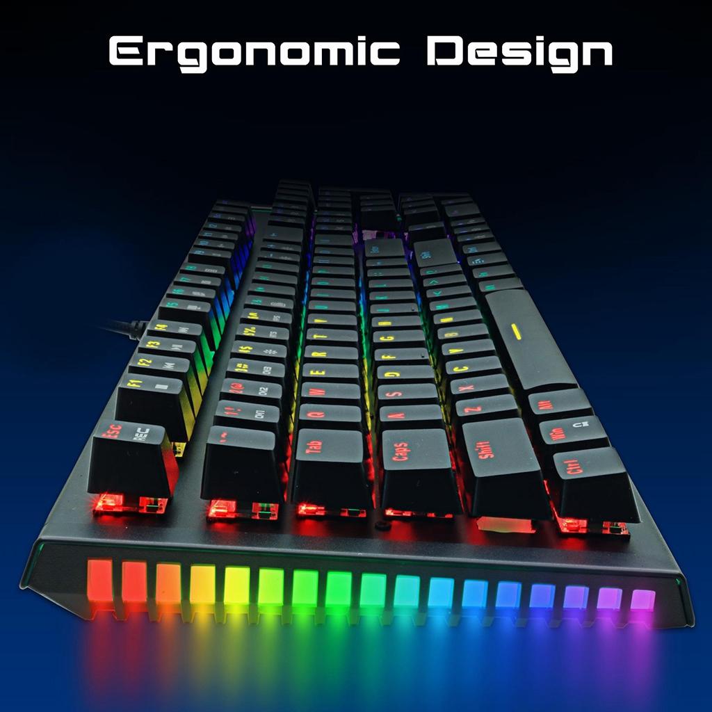 Mechanical Gaming Keyboard 104 Keys RGB Backlit Metal Surface Plate Anti-Ghosting