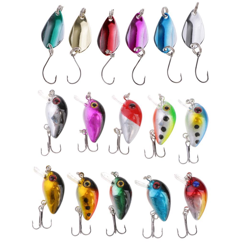 6 Pieces Artificial Metal Fishing Spoon Lures and 10pcs Crankbait Hard Lures