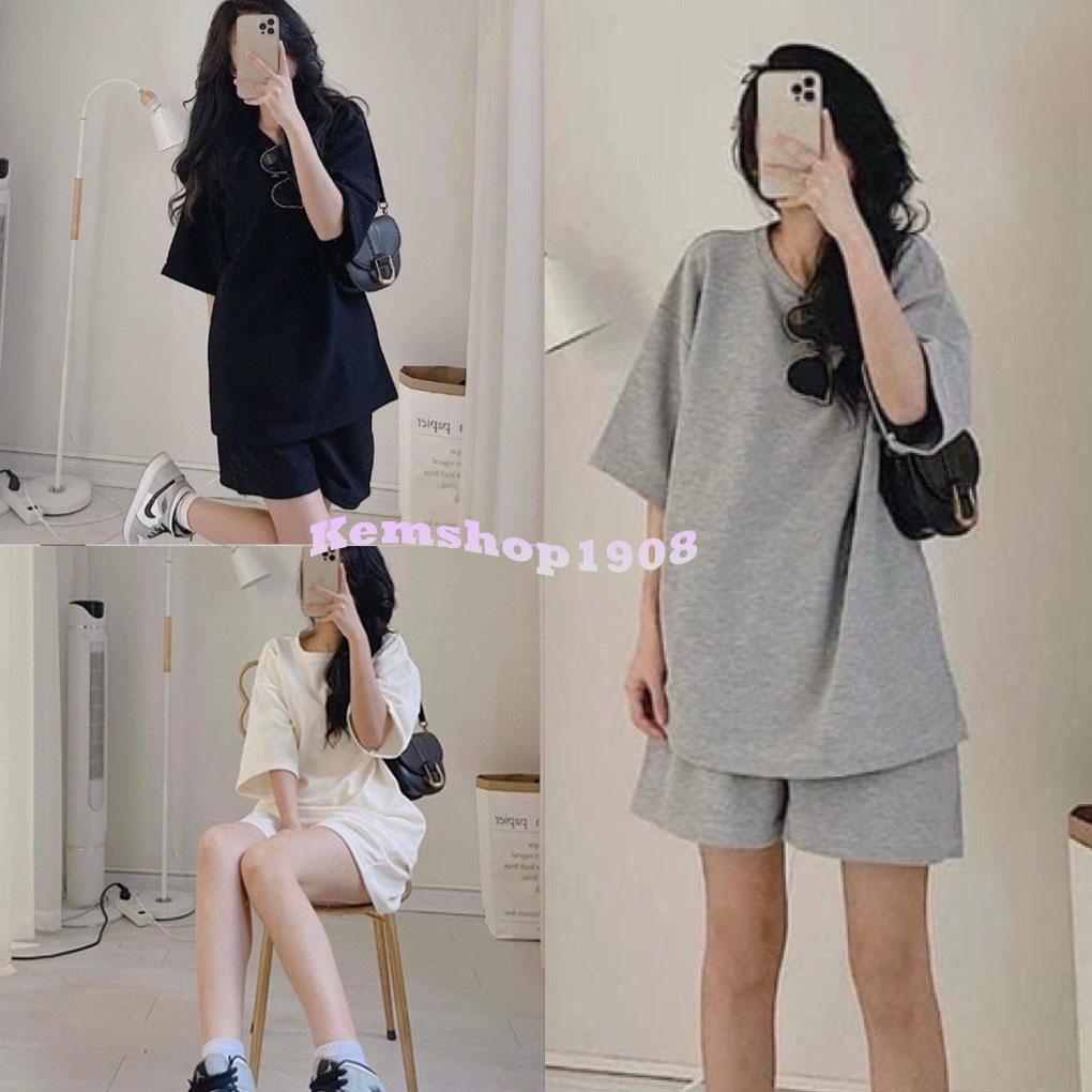 Set Trơn Tổ Ong Cộc Tay Nữ-Bộ quần short đùi áo form rộng tay lỡ, sooc phông mặc ở nhà Ulzzang