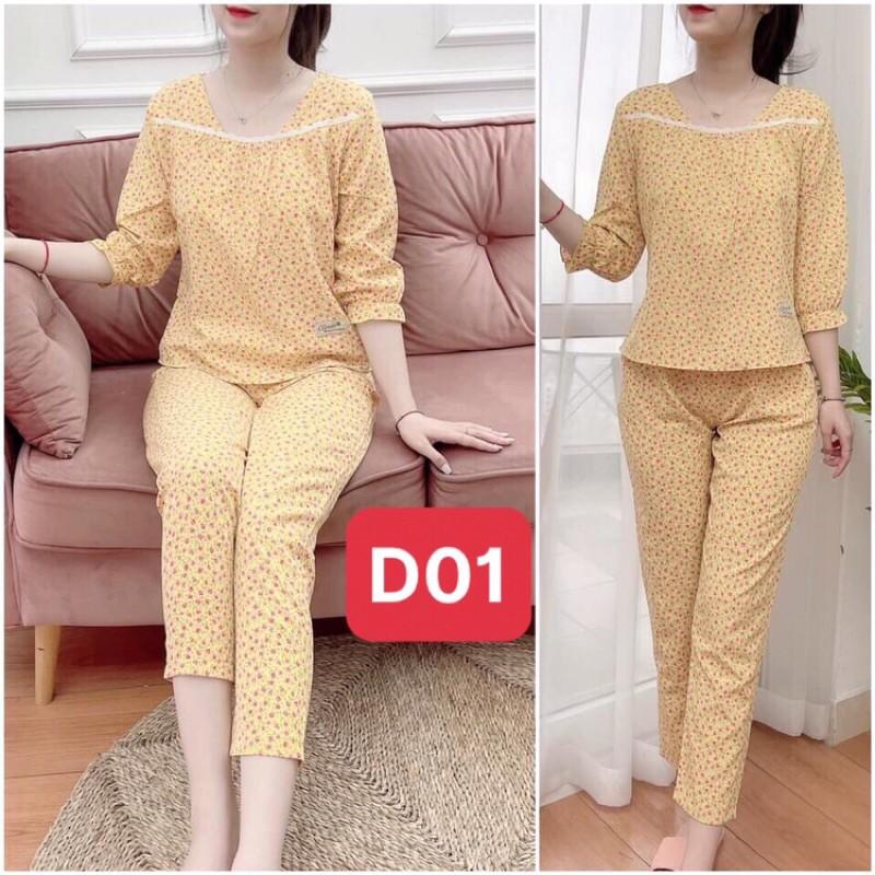 Bộ mặc nhà chất lụa hàn mềm mịn, thấm hút mồ hôi, không nhăn, đủ size
