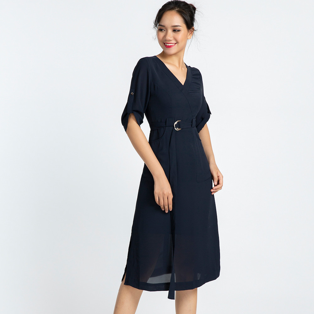Đầm Công Sở Nữ Đẹp Đầm Midi Thắt Eo Thời trang thiết kế Hity DRE097