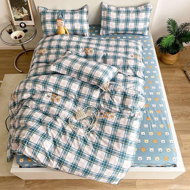 Bộ chăn ga gối Cotton Poly M2T bedding Family gấu, vỏ chăn mền, drap giường và 2 vỏ gối