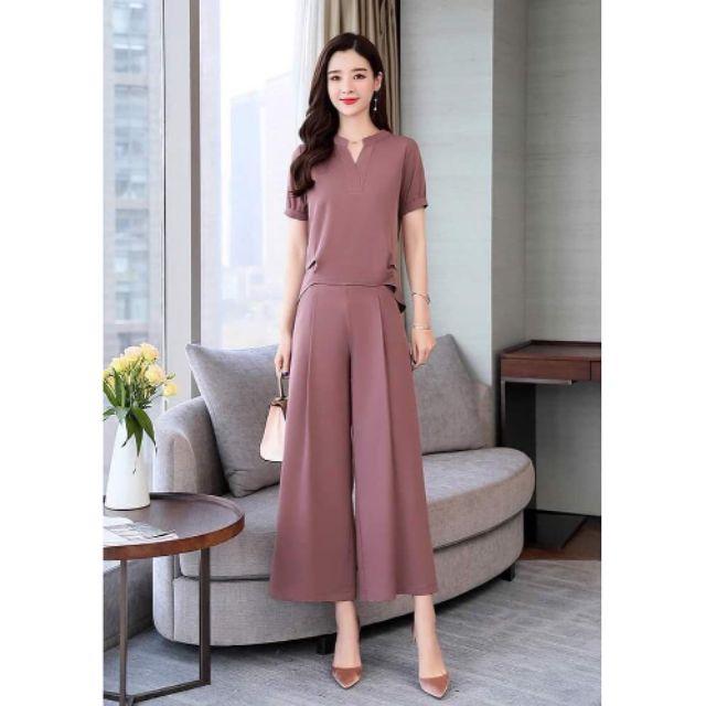 SÉT BỘ ÁO PHỐI NÚT SAU QUẦN ỐNG RỘNG