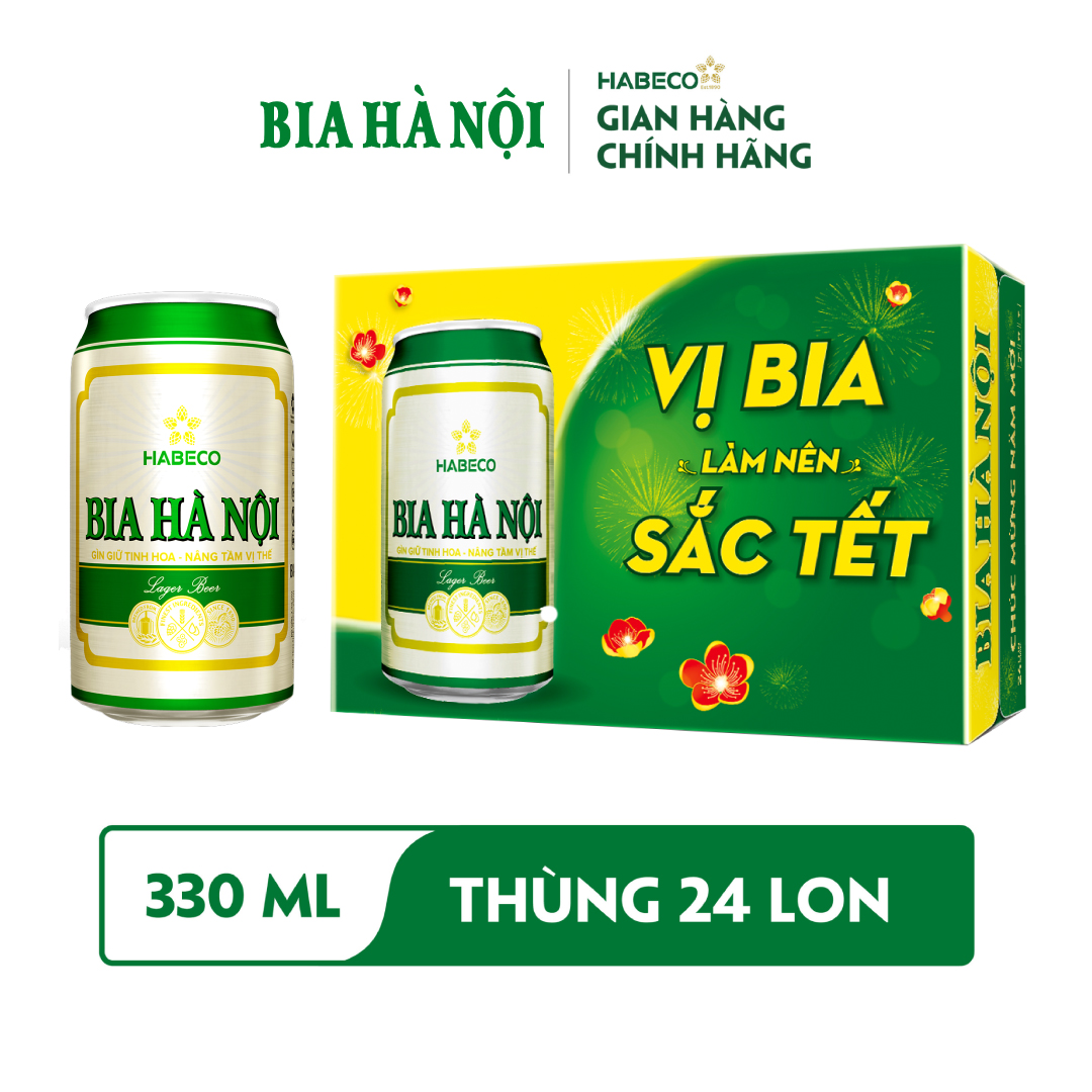 Bia Hà Nội Nhãn Xanh - Thùng 24 Lon 330ml - Phiên bản Tết