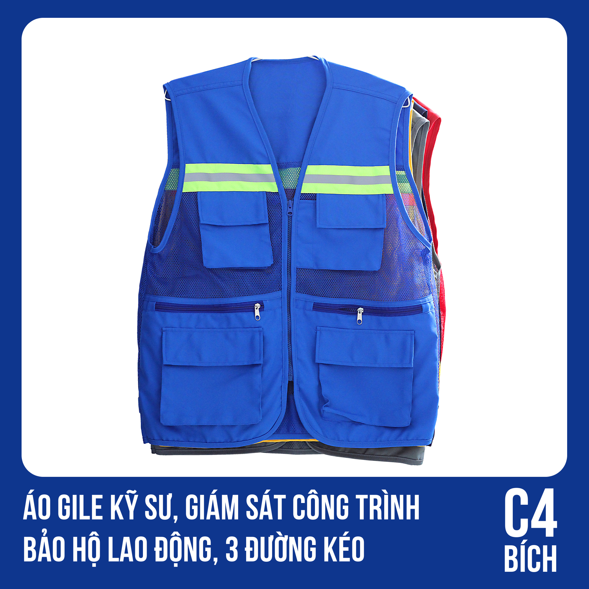 Áo Gile Kỹ Sư, Giám Sát Công Trình, Bảo Hộ Lao Động, 3 Đường Kéo - Mã C4 (BÍCH)