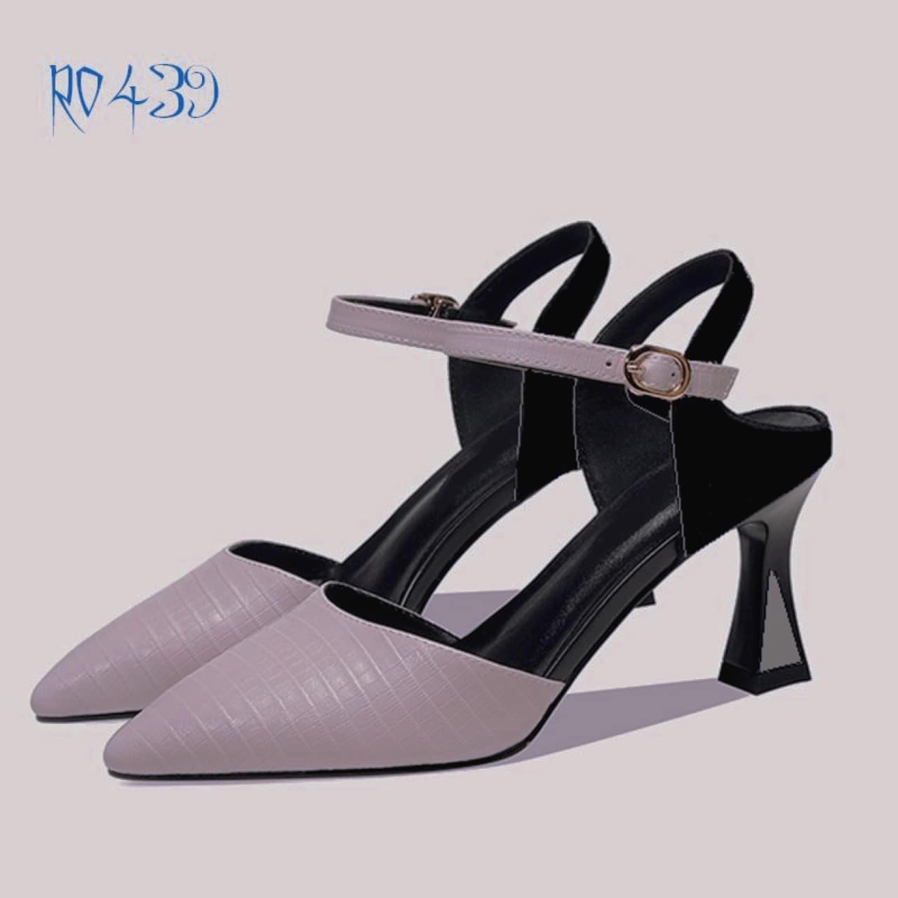 Sandal cao gót nữ da vân, quai da lộn - ROSATA - RO439 - 7F - Tím - HÀNG VIỆT NAM - BKSTORE