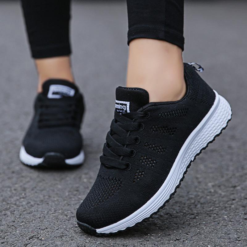 Giày Chạy Bộ Nữ Thời Trang Thoáng Lưới Phẳng Giày Tập Gym Giày Nữ Màu Trắng Color: black Shoe Size: 39