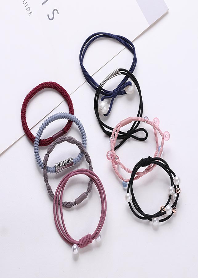 Combo 8 dây buộc tóc kiểu đơn giản, thanh lịch