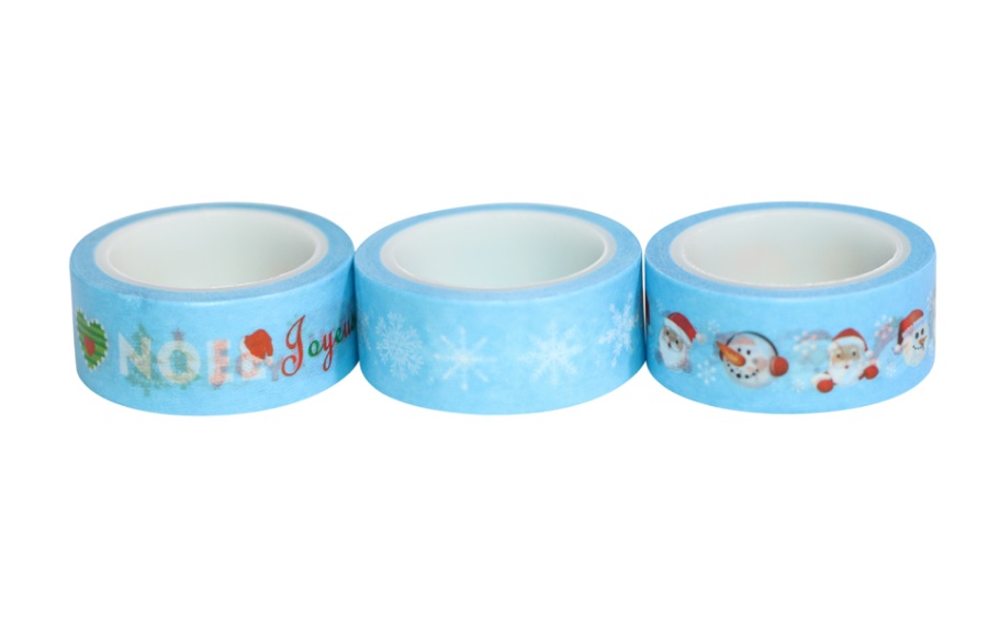 Combo 3 Cuộn Băng Keo Giấy Trang Trí Washi Tape Chủ Đề Giáng Sinh - Xanh Nhạt