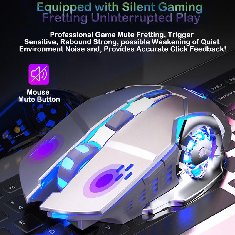 Chuột Chơi Game Chuyên Nghiệp 6 Phím Không Dây 2.4Ghz Mause Cho Máy Tính/Laptop Có Thể Sạc Im Lặng PUBG/Cs Go/LOL