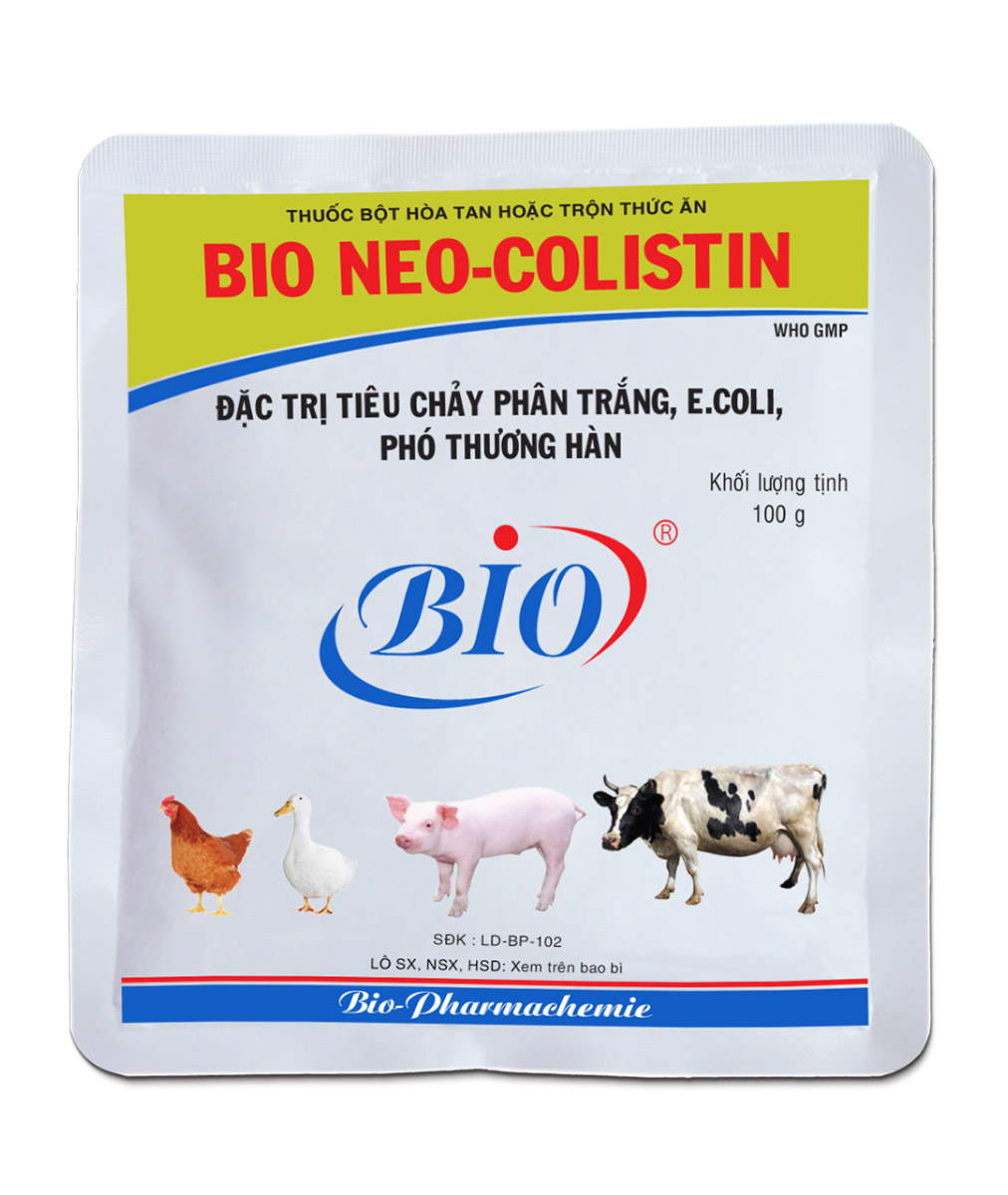 Thuốc bột hoà tan hoặc trộn thức ăn BIO NEO-COLISTIN đặc trị tiêu chảy phân trắng,ecoli,phó thương hàn