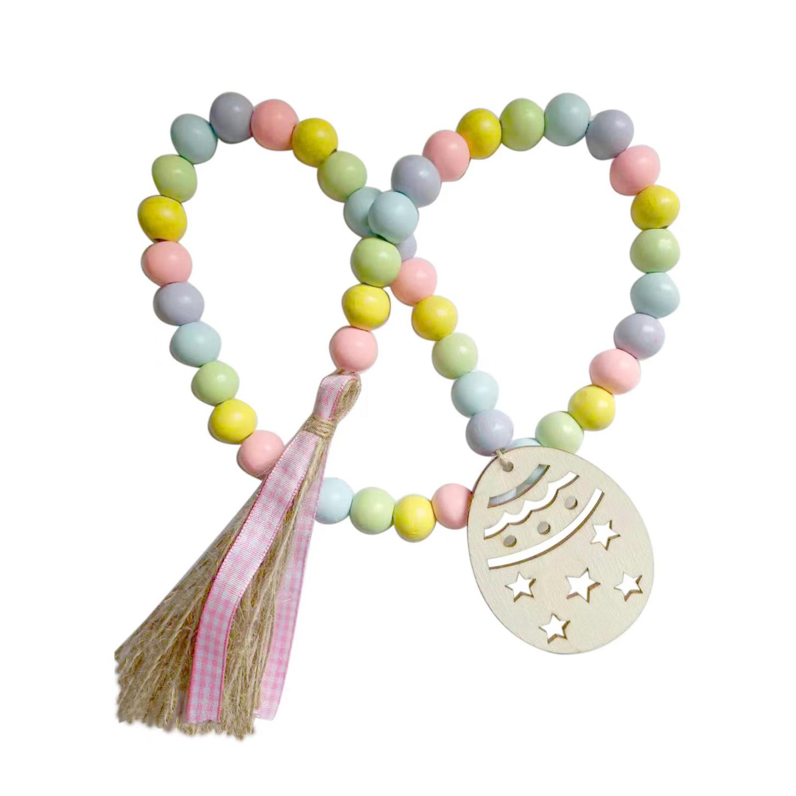 Vòng hoa hạt gỗ Phục sinh với tua Boho Chuỗi hạt gỗ 2,78-Feet