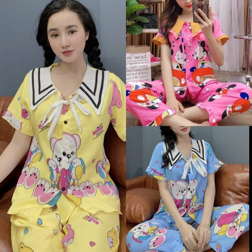 BỘ PIJAMA TIỂU THƯ LỤA HÀN QUẦN DÀI , TAY NGẮN, 40 -59kg