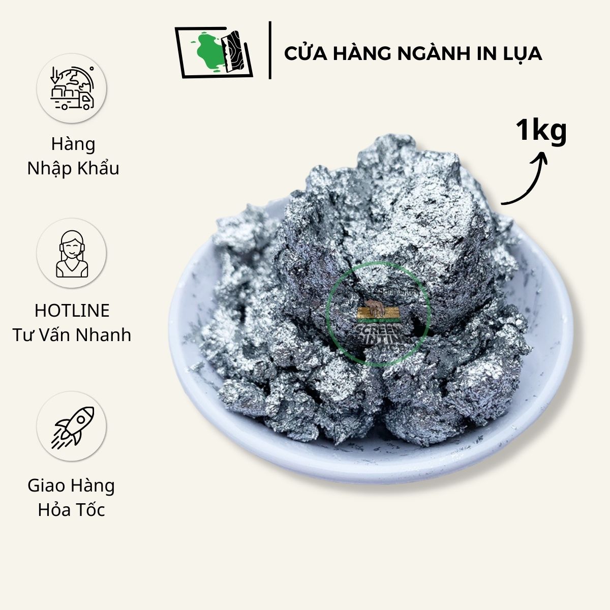 Bột nhão nhôm bạc dẻo (Aluminium paste) để in lụa trên giấy, PP PE, sơn công trình, sơn ô tô, chống rỉ sét 1kg