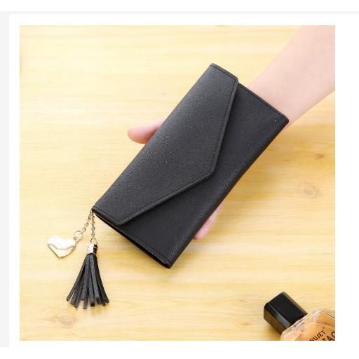Ví nữ dáng dài phối tua dua siêu xinh màu Hồng Kích thước: 18.8*9*0.5 cm phong cách Hàn Quốc