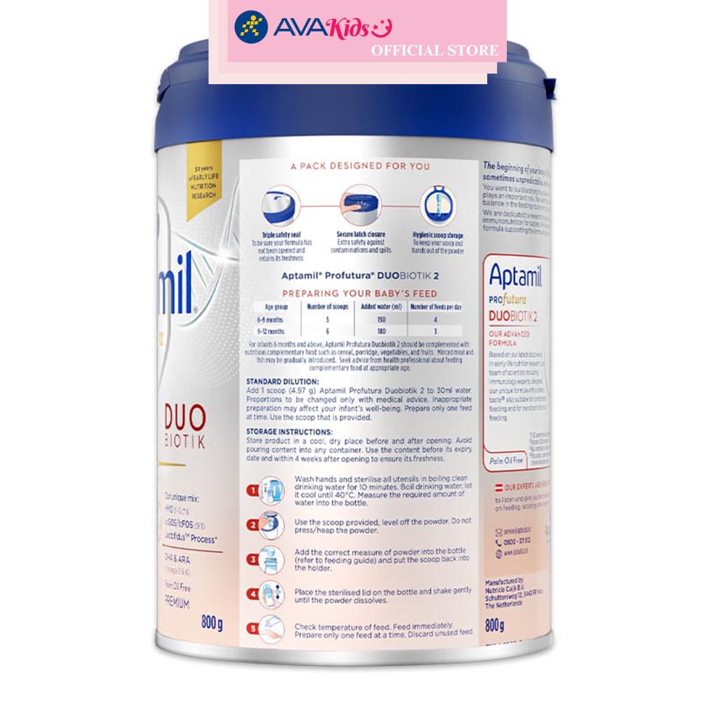 Sữa bột Aptamil Profutura Duobiotik số 2 800g (6 - 12 tháng) - Hàng Chính Hãng