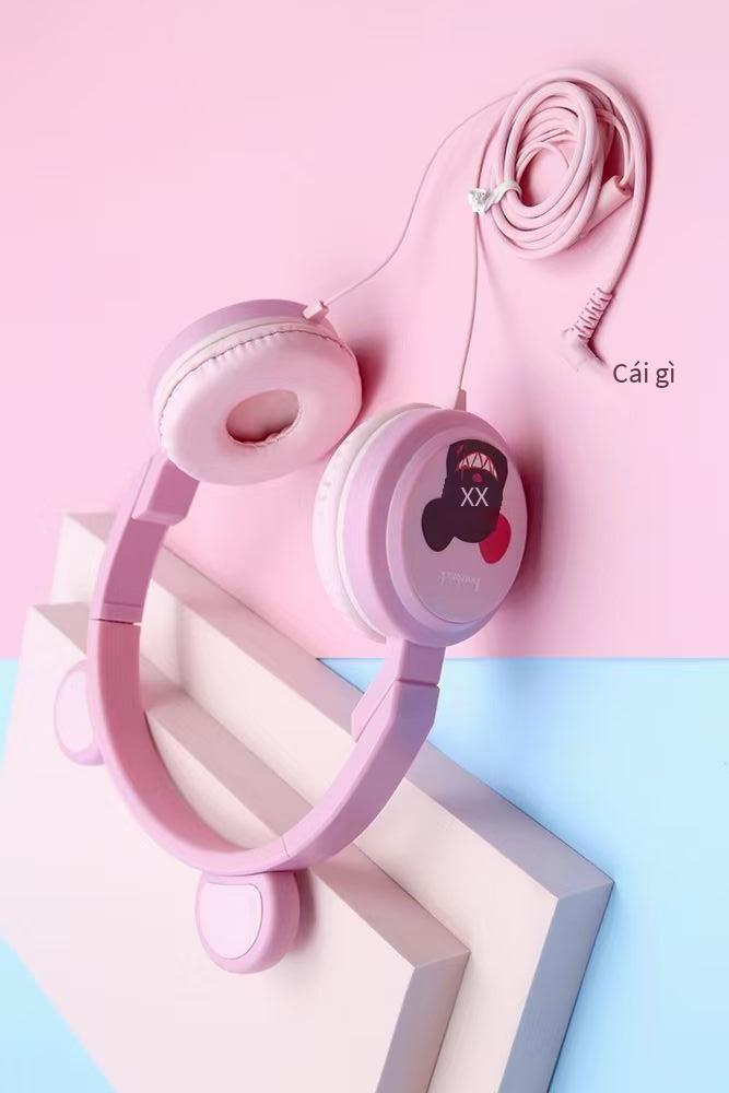 Giá đặc biệt mới tai gấu tai mèo hoạt hình tai nghe điện thoại di động có dây lớp học trực tuyến dành cho trẻ em với giọng lúa mì phát sóng trực tiếp