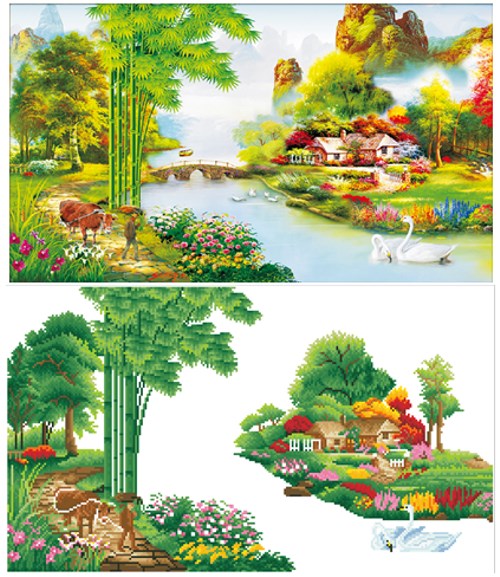 Tranh đính đá gia đình hạnh phúc VS083 - 80 x 50 cm - chưa đính